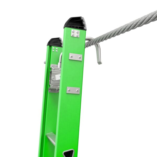 Werner B7132-2X9085 32ft AERO Type IAA Fiberglass Box Rail/Tri-Rung Extension Ladder with Cable Hook and V-Rung, Safety-Green product image