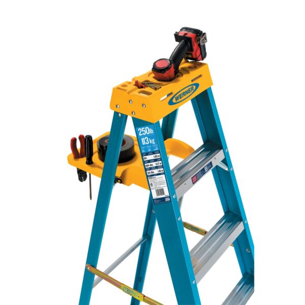 Werner 6004S 4ft Type I Fiberglass Step Ladder with Shelf, Single-Sided, 250 lb Duty Rating product image