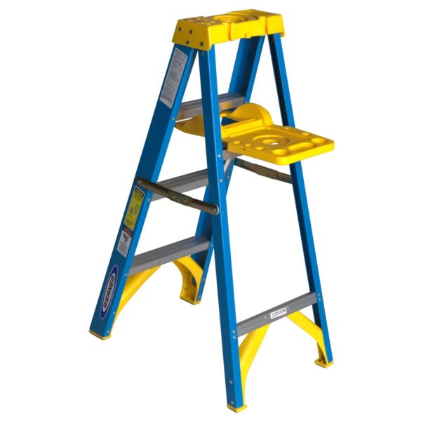 Werner 6004S 4ft Type I Fiberglass Step Ladder with Shelf, Single-Sided, 250 lb Duty Rating product image