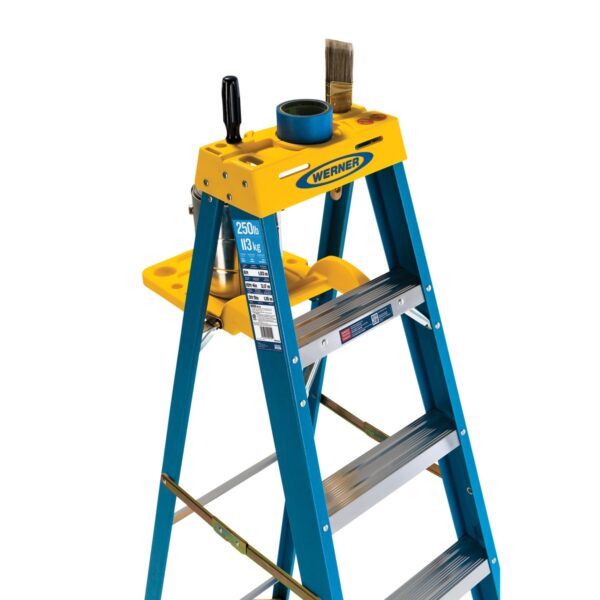 Werner 6004S 4ft Type I Fiberglass Step Ladder with Shelf, Single-Sided, 250 lb Duty Rating product image