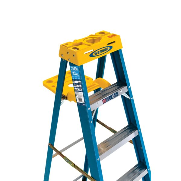 Werner 6006S 6ft Type I Fiberglass Step Ladder with Shelf, Single-Sided, Blue product image