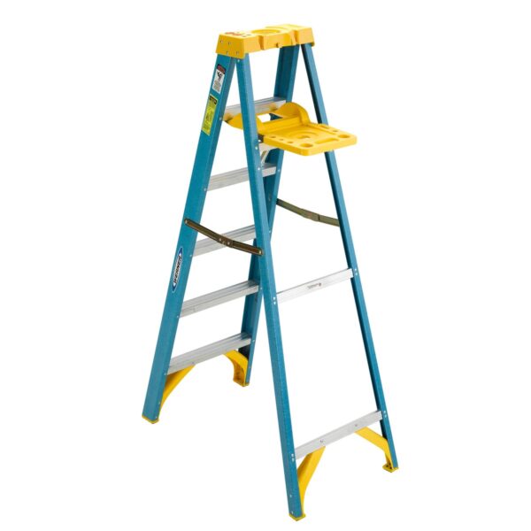 Werner 6006S 6ft Type I Fiberglass Step Ladder with Shelf, Single-Sided, Blue product image