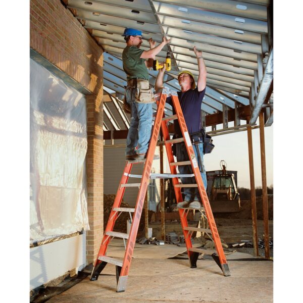 Werner T7408 8ft Type IAA Fiberglass Twin Stepladder, 375 lb Per Side Duty Rating product image