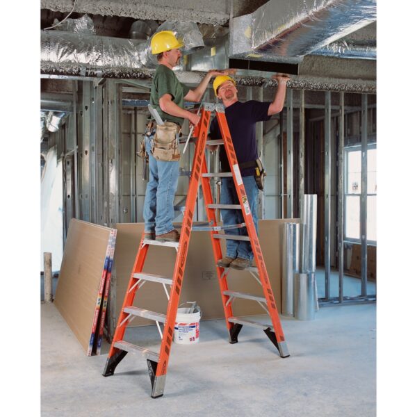 Werner T7408 8ft Type IAA Fiberglass Twin Stepladder, 375 lb Per Side Duty Rating product image