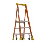 Werner PD6203-4C 9ft Reach Fiberglass Podium Ladder, 3ft Platform Height, Type IA, Factory-Installed Casters product image