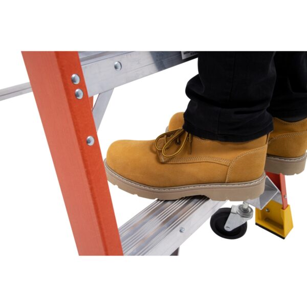 Werner PD6203-4C 9ft Reach Fiberglass Podium Ladder, 3ft Platform Height, Type IA, Factory-Installed Casters product image