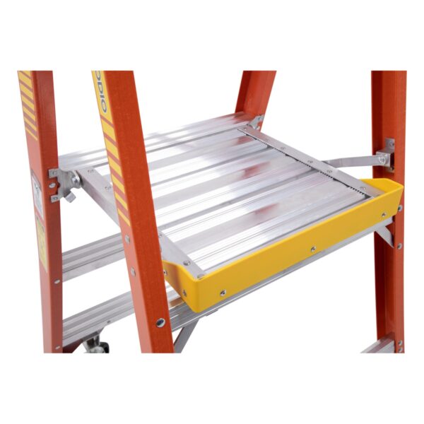 Werner PD6203-4C 9ft Reach Fiberglass Podium Ladder, 3ft Platform Height, Type IA, Factory-Installed Casters product image