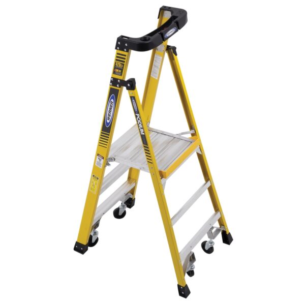 Werner PD7303-4C 9ft Reach Fiberglass Podium Ladder with Casters, 3ft Type IAA, 29 lb product image