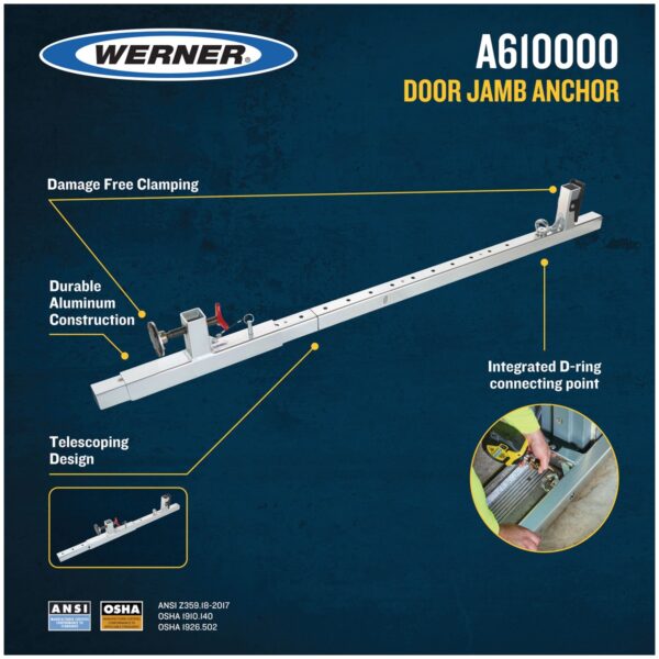 Werner A610000 Door Jamb Anchor, Adjustable 20?59 in, Silver, 18.3 lb product image