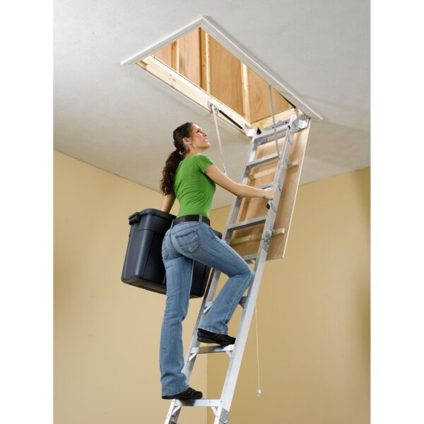 Werner AH2210C Aluminum Attic Ladder, 22.5 in W x 54 in L, Fits 8?10 ft Ceilings, 375 lb Load product image