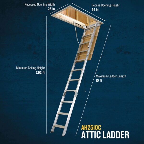 Werner AH2510C Aluminum Attic Ladder, 25 in x 54 in Opening, 8 ft?10 ft Ceiling, 375 lb Load product image