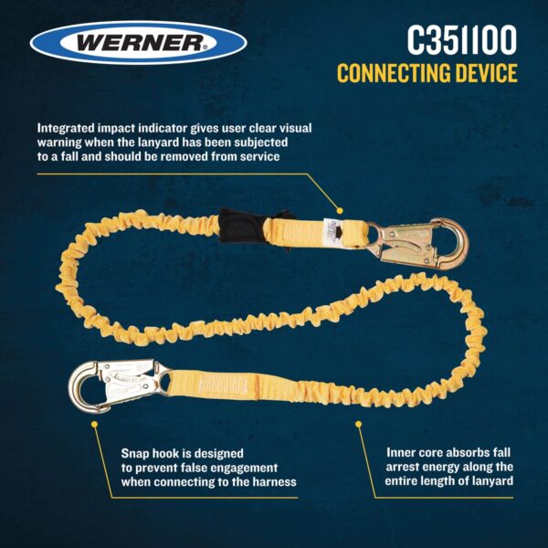 Werner C351100 SoftCoil Single Leg Lanyard, 6 ft, Energy Absorbing Inner Core, Snap Hook product image