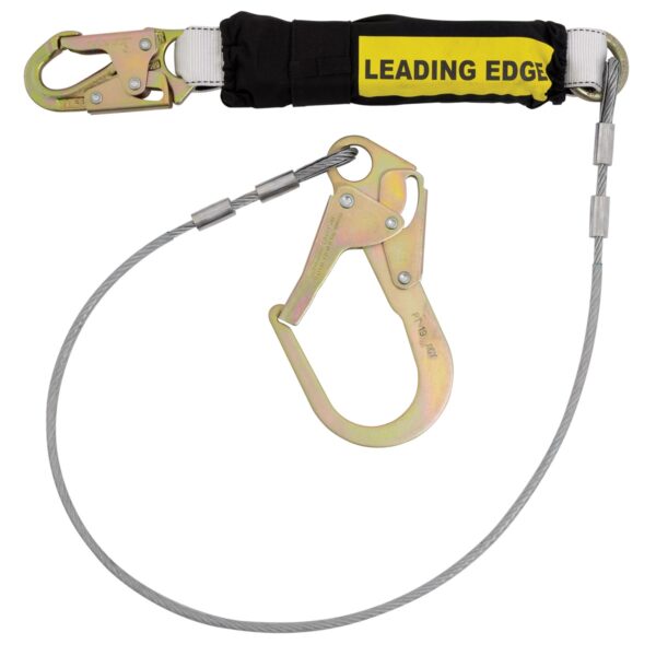 Werner C361220LE 6ft Single Leg Cable Leading Edge Lanyard, DCELL Shock Pack, 1/4 in Vinyl-Coated Cable, Rebar Hook product image