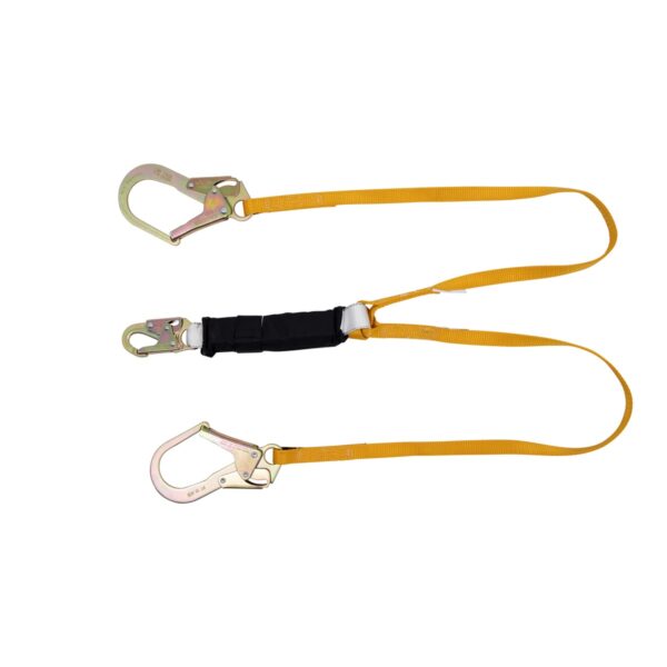Werner C411220 TwinLeg Free Fall Lanyard, 12 ft Free Fall/400 lb (6 ft Free Fall), Snap & Rebar Hooks, Yellow product image