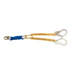 Werner C441200 DeCoil Stretch TwinLeg Lanyard, 6 ft, DCELL Shock Pack, Elastic Web, Snap Hook/Rebar Hook product image