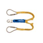 Werner C441400 DeCoil Stretch TwinLeg Lanyard, 6 ft, DCELL Shock Pack, Elastic Web, Snap Hook, Large Carabiner product image