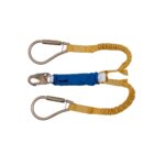 Werner C441400 DeCoil Stretch TwinLeg Lanyard, 6 ft, DCELL Shock Pack, Elastic Web, Snap Hook, Large Carabiner product image