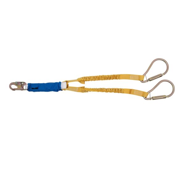 Werner C441400 DeCoil Stretch TwinLeg Lanyard, 6 ft, DCELL Shock Pack, Elastic Web, Snap Hook, Large Carabiner product image
