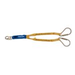 Werner C441400 DeCoil Stretch TwinLeg Lanyard, 6 ft, DCELL Shock Pack, Elastic Web, Snap Hook, Large Carabiner product image