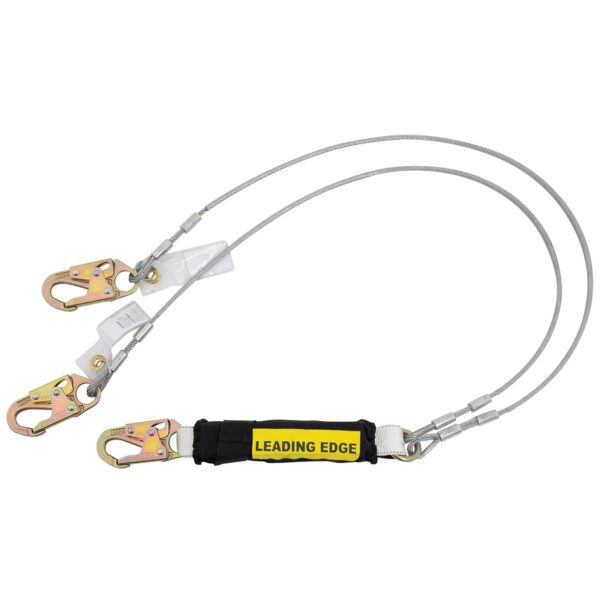 Werner C461120LE 6ft TwinLeg Cable Leading Edge Lanyard, DCELL Shock Pack, 1/4 in Vinyl Coated Cable, Snap Hook product image