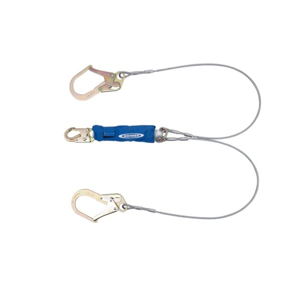 Werner C461200 DeCoil Cable TwinLeg Lanyard, 6 ft, 1/4 in Vinyl-Coated Steel Cable, Snap Hook to Harness, Rebar Hooks product image