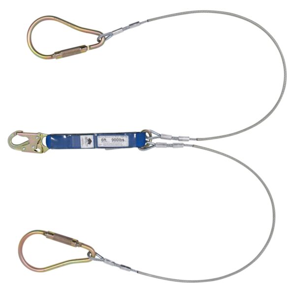 Werner C461400 DeCoil Cable TwinLeg Lanyard, 6 ft, 1/4 in Vinyl-Coated Steel Cable, Snap Hook, Large Carabiner product image