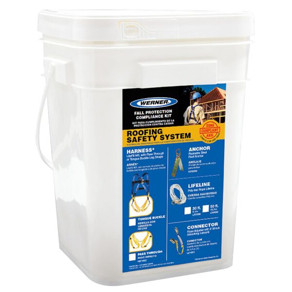 Werner K111101 Roofing Kit, 30 ft Basic, Pass-thru Buckle Harness, Waterproof Bucket product image