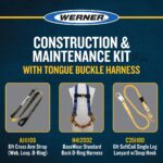 Werner K122001 Construction/Maintenance Kit with Tongue Buckle Harness, 6 ft SoftCoil Lanyard, Cross Arm Strap product image