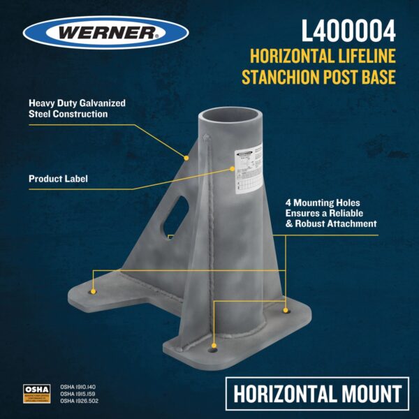 Werner L400004 Horizontal Stanchion Base, Steel, 18 in L x 12 in W x 16 in H, 53 lb product image