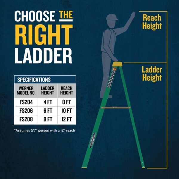 Werner FS204 4ft Type II Fiberglass Step Ladder, 225 lb Load, Single-Sided, Green product image