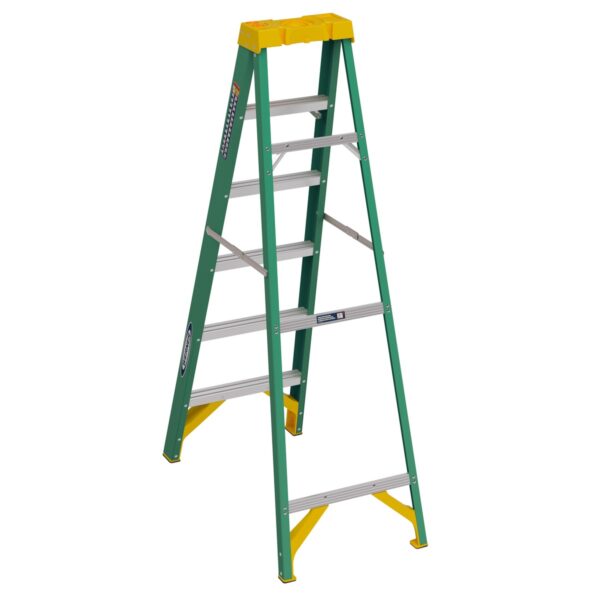 Werner FS206 6ft Type II Fiberglass Step Ladder, 225 lb Load, Green, 10 ft 4 in Max Reach product image