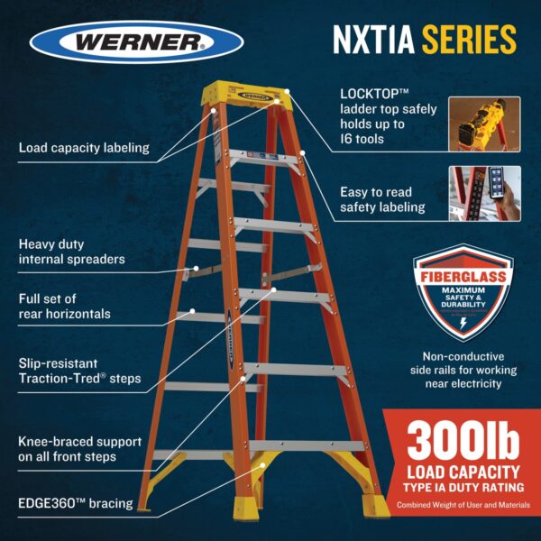 Werner NXT1A04 4ft Type IA Fiberglass Step Ladder, 300 lb Load, Orange, Single-Sided product image