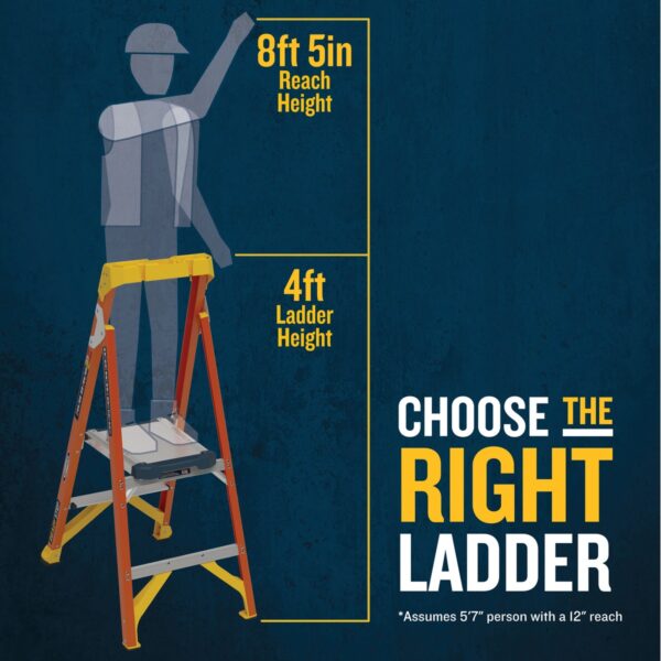 Werner RS1A04 READY STEP 4 ft Type IA Fiberglass Step Ladder, 300 lb Load, 8 ft 5 in Max Reach product image
